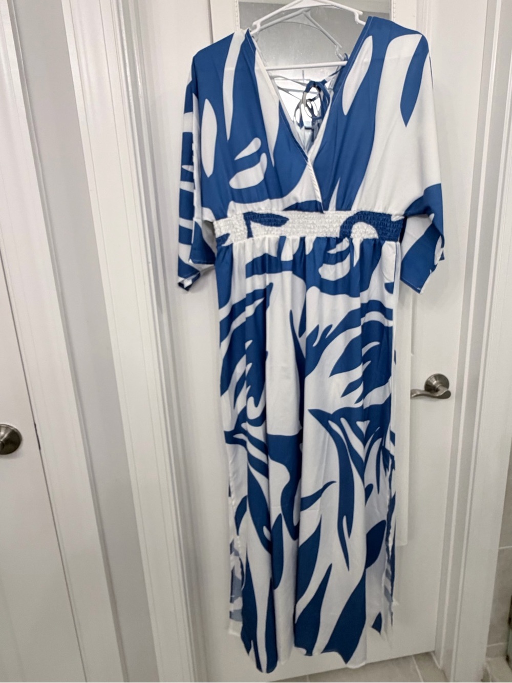 Blue and White Abstract Print Maxi Dress
